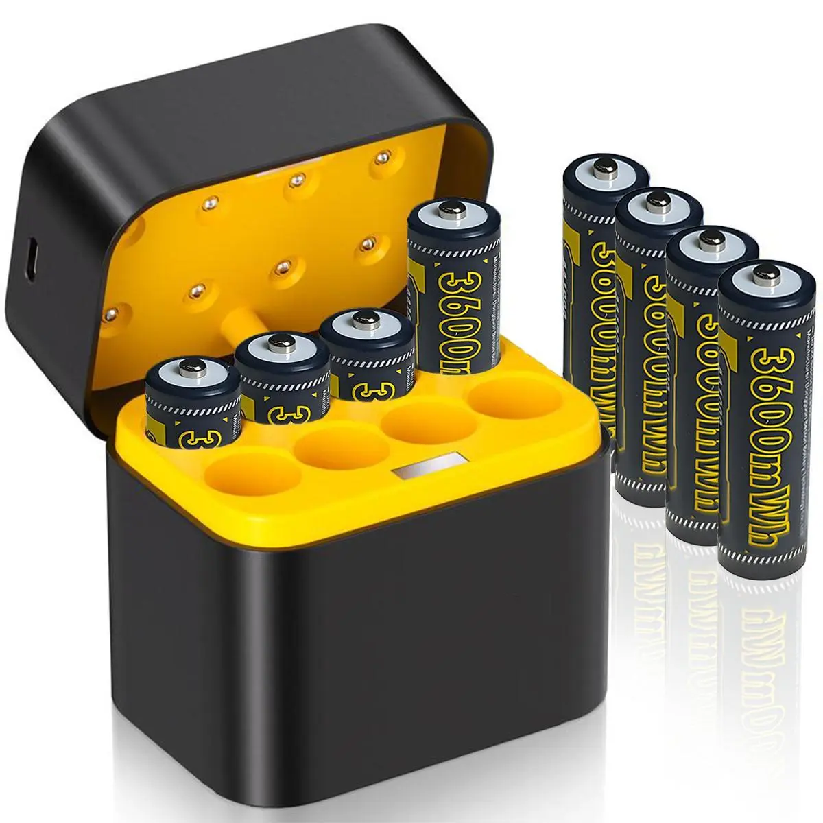 Portable 8-Pack 1.5V 3600mWh Lithium AA Rechargeable Batteries with Magnetic Smart Charger Dock - UL Certified Full Protection, 2000 Cycles Fast Charging for Xbox/PS5 Controllers, Mobile Devices