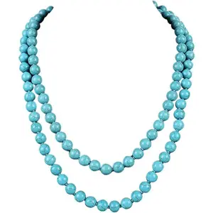 Long Turquoise Beaded Strand Necklace Endless Round Beads Multi Layer Heart Yoga Meditation Prayer Handmade Gemstone for Women Healing Aesthetic Jewelry