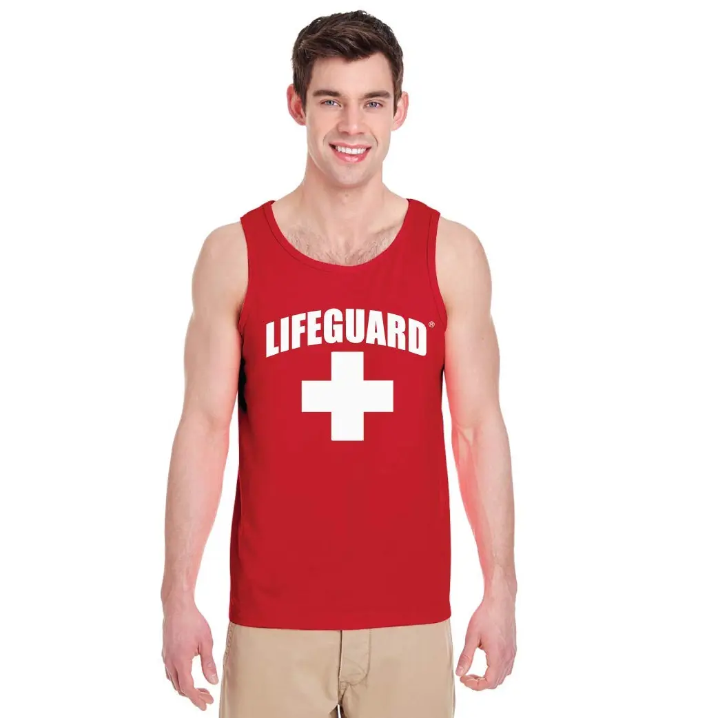 LIFEGUARD Official Licensed Mens Muscle Tank Tee Shirt Apparel Red White Blue