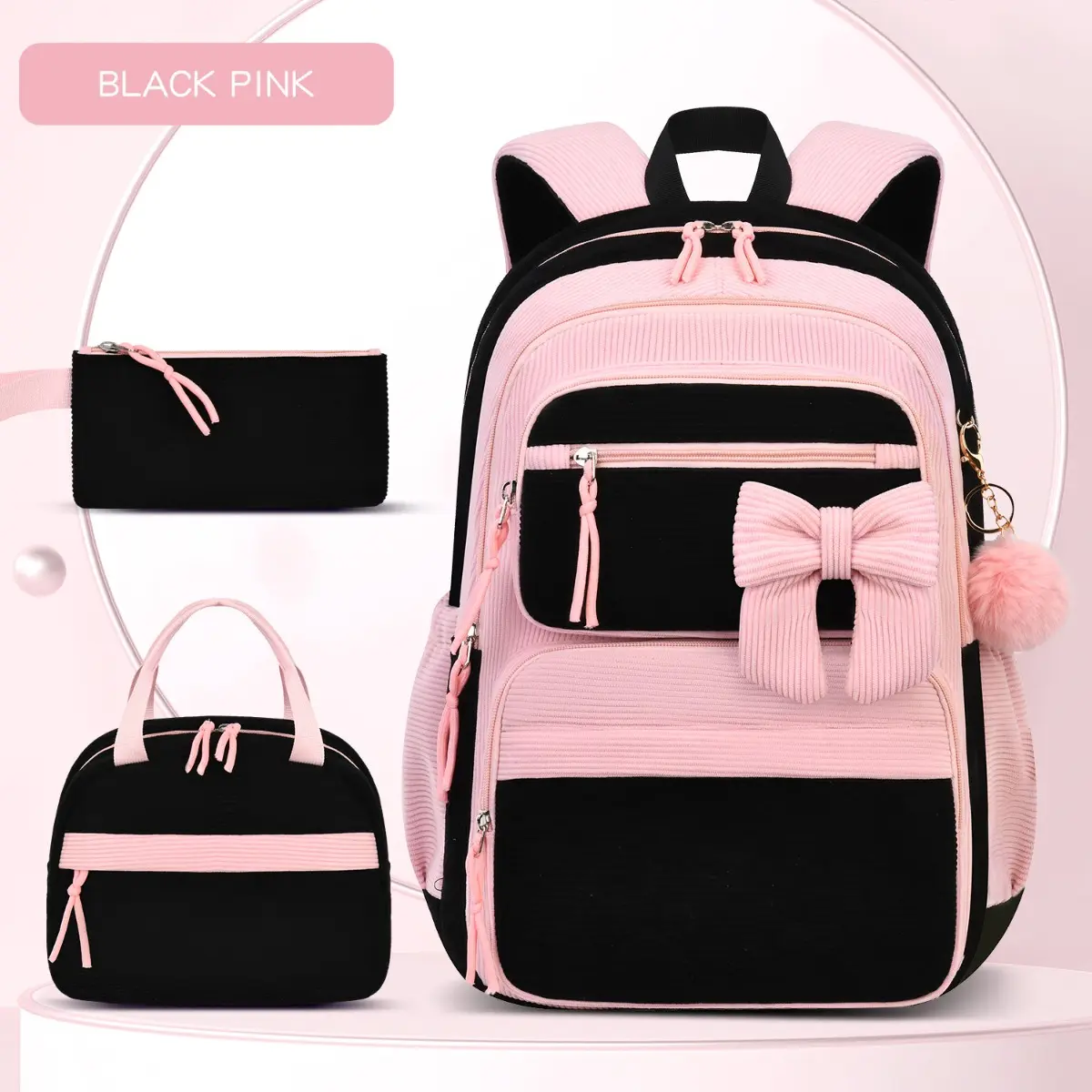 2026 Cherry Print Flannel 3-in-1 Backpack, Lightweight Large Capacity Double Shoulder Bag, Sweet Style Compact Daypack