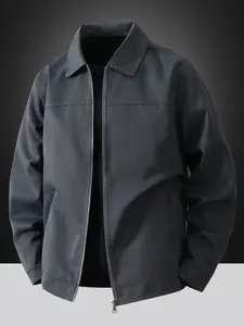 Men's lightweight jacket - simple office casual jacket, pure color light business style, zipper closure - lapel design, machine washable, 100% polyester fiber, suitable for daily casual, work and formal occasions - spring and autumn