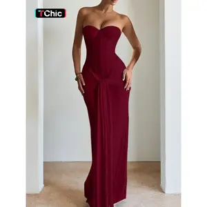 Elegant Strapless Corset Bodycon Long Formal Dress with Ruched Detailing, Perfect for Evening Prom Parties