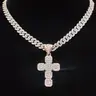 Fashionable Easter Rhinestone Cross Pendant Necklace for Men & Women, Couple Things, Zinc Alloy Hip Hop Cuban Chain Necklace, Jewelry for Daily and Party Wear, Cuban Link Chains