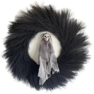 HomeWinner Halloween Wreath Artificial Skull Wreath Round Spooky Design for Indoor Outdoor Home Decor Festive Ornaments