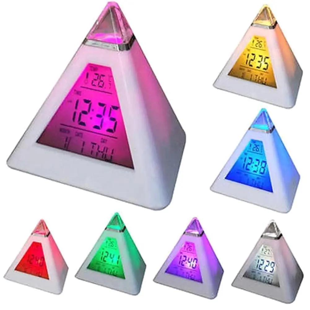 GARVEE Triangle Color Changing Alarm Clock Digital Pyramid LED Display with 7 Colors Music Alarm Snooze Mode | Interval Setting for Bedroom Office Desk