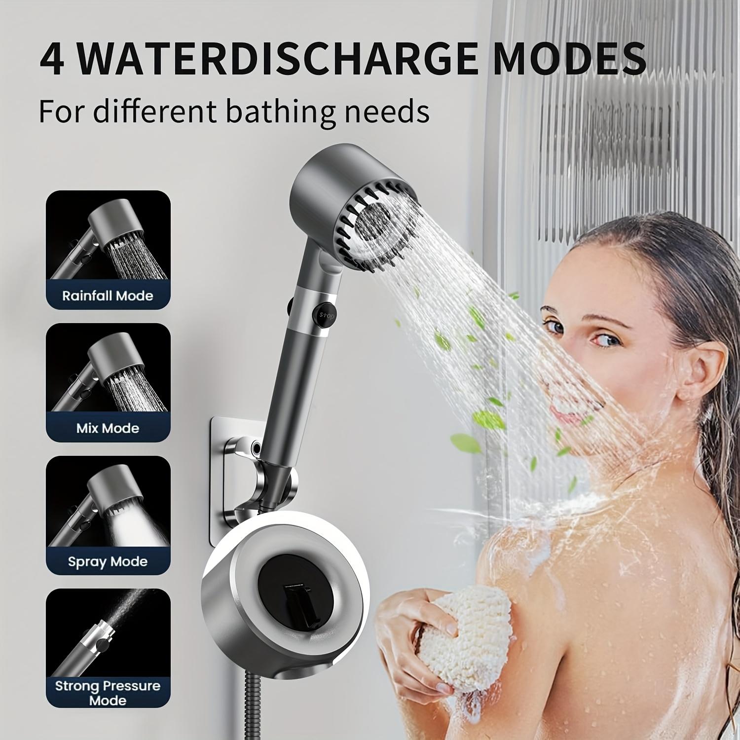 Metal Handheld High-Pressure Massage Shower Head - 3-Setting 4-in-1 Removable Design with Adjustable Spray, 47 in Upgraded Reinforced Thick Hose, Mounting Bracket and 5 Filter Cartridges, Handheld Head