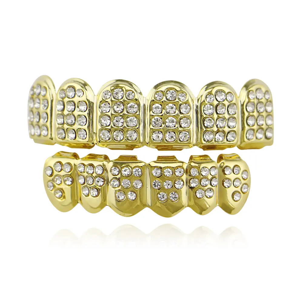 18K gold-plated colorful diamond hip-hop grillz suitable for both men and women, diamond-encrusted six-tooth vampire fang accessory
