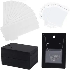 Temlum 100 Pcs Jewelry Display Cards with 100 Pcs Adhesive Pouches and Clear Bags, Necklace Earring Card Holders for Selling Jewelry Packaging Supplies (Black)