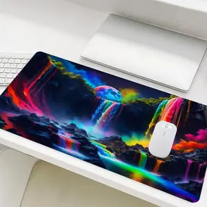 Waterfall Pattern Mouse Pad, Rectangle Gaming Mouse Pad, Non-Slip Rubber Base Stitched Edge Desk Pad for Home Office Game Room
