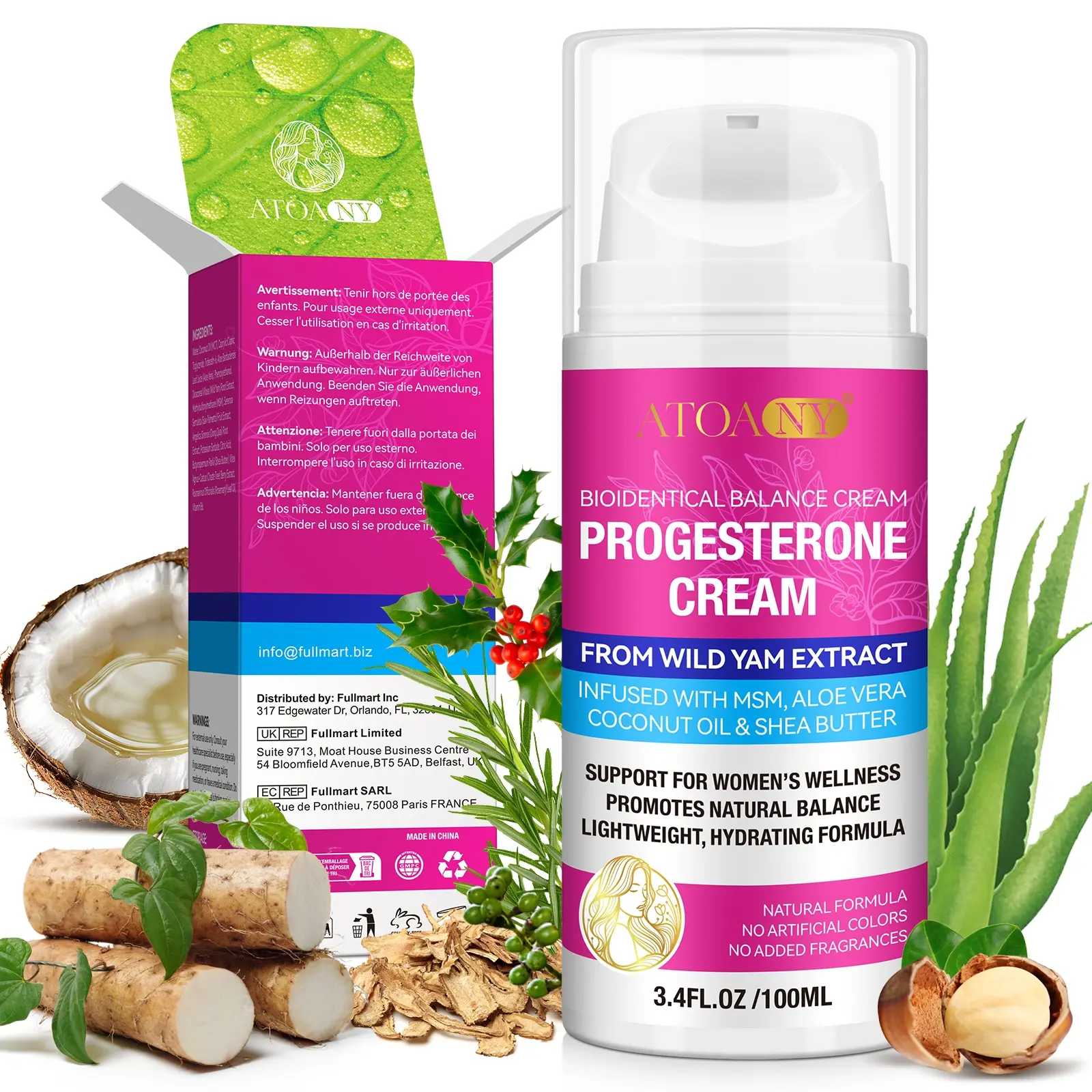 Atoany Wild Yam Angelica Cream, Balancing Body Care Cream, Body Moisturizer, Lightweight Moisturizing Formula, Aloe Vera Hydrate, Women's Health Protection