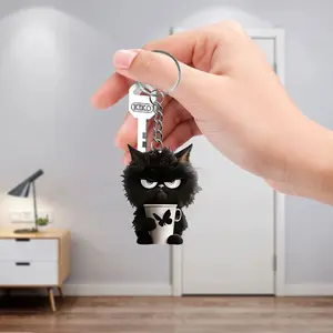 2D Cute Cartoon Cat Design Acrylic Keychain, Creative Car Rearview MirrorHanging Ornament,Universal Car Interior Decoration Accessories