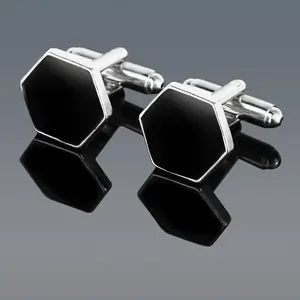 Personality Mens Black Hexagon Cufflinks Shirt Suit Tuxedo Blouse Gemelos Jewelry