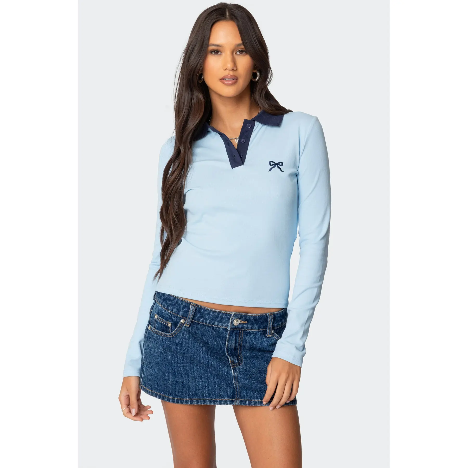 Contrast Bow Polo Top