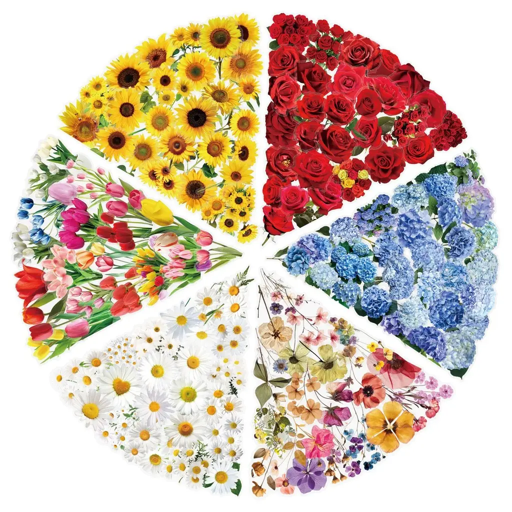 50-Piece Clear Floral Plant PET Stickers - Cute Decorative Stickers for Notebook Decoration, Phone Case Embellishment, Tablet Art, Water Cup Crafts & Journal Projects