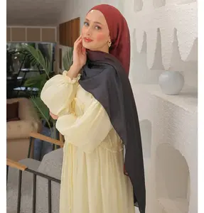 Gradient Satin Blend Patterned Shawl Hijab - Burgundy