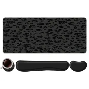 4pcs Black Leopard Print Design Mouse Pad + Keyboard Wrist Rest + Ergonomic Mouse Pad + Coaster Set For Desktop Decoration, Office Accessories Set Ergonomic Wrist Support, Computer Mat Mouse Pad Coaster Suitable For Home Office Gaming