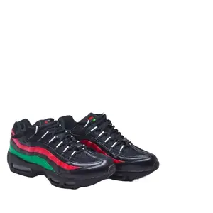Nat Turners Men's Black Sneakers with Red & Green Stripes Comfortable Athletic Shoes for Everyday Wear