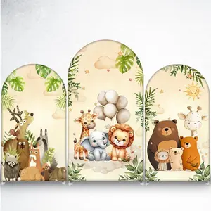 15-day Delivery Cute Woodland Animals Arch Backdrop Cover for Kids Birthday Party and Photo Booth Background