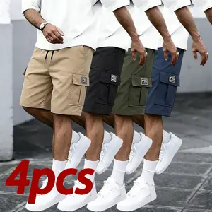 Men’s 4/5-Pack Plain Cargo Shorts, Summer Casual Knee-Length, Multi-Pocket, Breathable Wear-Resistant Fabric, Ideal for Daily Commuting & Outdoor Activities, Available in Khaki, Black, Army Green, Dark Blue, Baggy