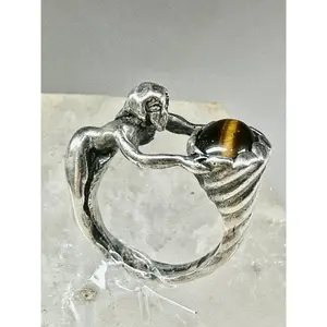 Figurative ring tiger eye cornucopia naked lady band size 7.50 sterling silver women