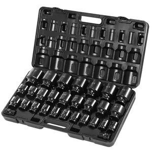 Impact Socket Set 3/4-Inch, 29-Piece, 6-Point Sockets, Rugged Construction, CR-M0 Alloy Steel, 3/4-Inch Drive, SAE Range 3/4-Inch to 2-1/2-Inch, Includes Storage Cage for Automotive and Machinery Maintenance