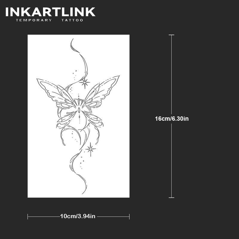 INKARTLINK Tattoo Tech, 2 Sheets Semi-Permanent Temporary Tattoos ,Butterfly Wing,Adult Art Design,Lasts 1-2 Weeks, Waterproof, Realistic Look, No Adhesive, No Reflection,For Man And Woman,Ideal for Swimming, Party