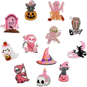 12 Pcs Iron-On Patches, Cartoon Embroidered Appliques Perfect for hats, jeans, jackets, backpacks, girl's room decor, Halloween heat transfer patches