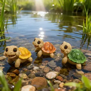 3pcs Handmade Resin Turtle Garden Statues, Vintage Animal Sculptures, Vivid Eyes & Bright Colors, Outdoor Decor for Gardens, DIY Landscape Design