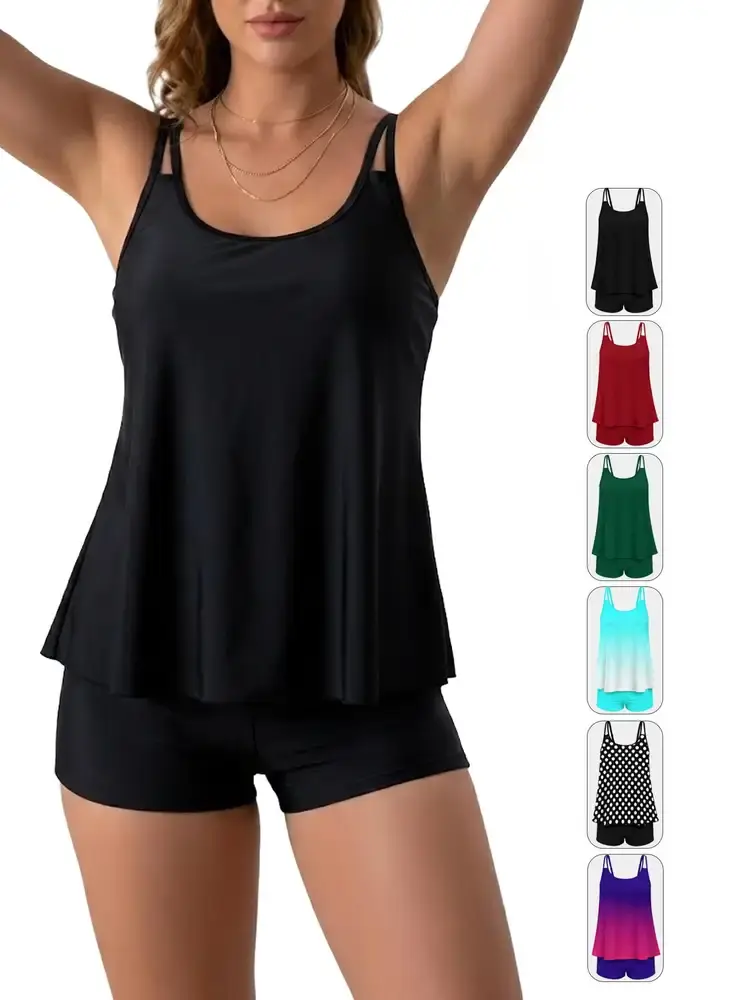 Women's 2-Piece Slimming Swimdress, Boyleg Short Bathing Suit with a Contouring Cut and Adjustable Straps for Beach Swimming