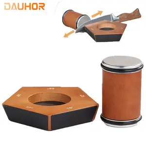 Rolling Knife Sharpener Set with Diamond and Ceramic Abrasive Discs (with Magnetic Suction), 15°/20° Adjustable Angle, Wooden Handle Design, Multifunctional Special Kitchen Knife Sharpener Tool, Professional Tool Includes 1 Base and 1 Knife Sharpener