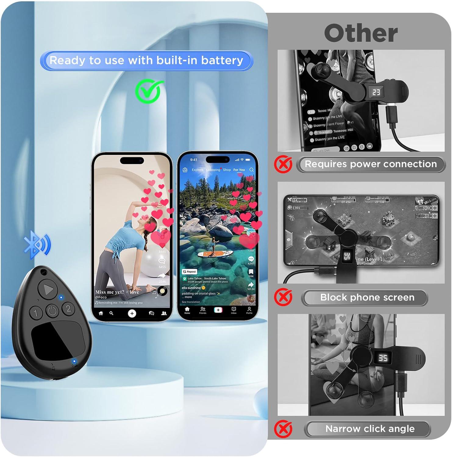 Wireless Bluetooth Auto Clicker for TikTok Live, Rechargeable Smart Tapper, Auto Follow & Like Tool