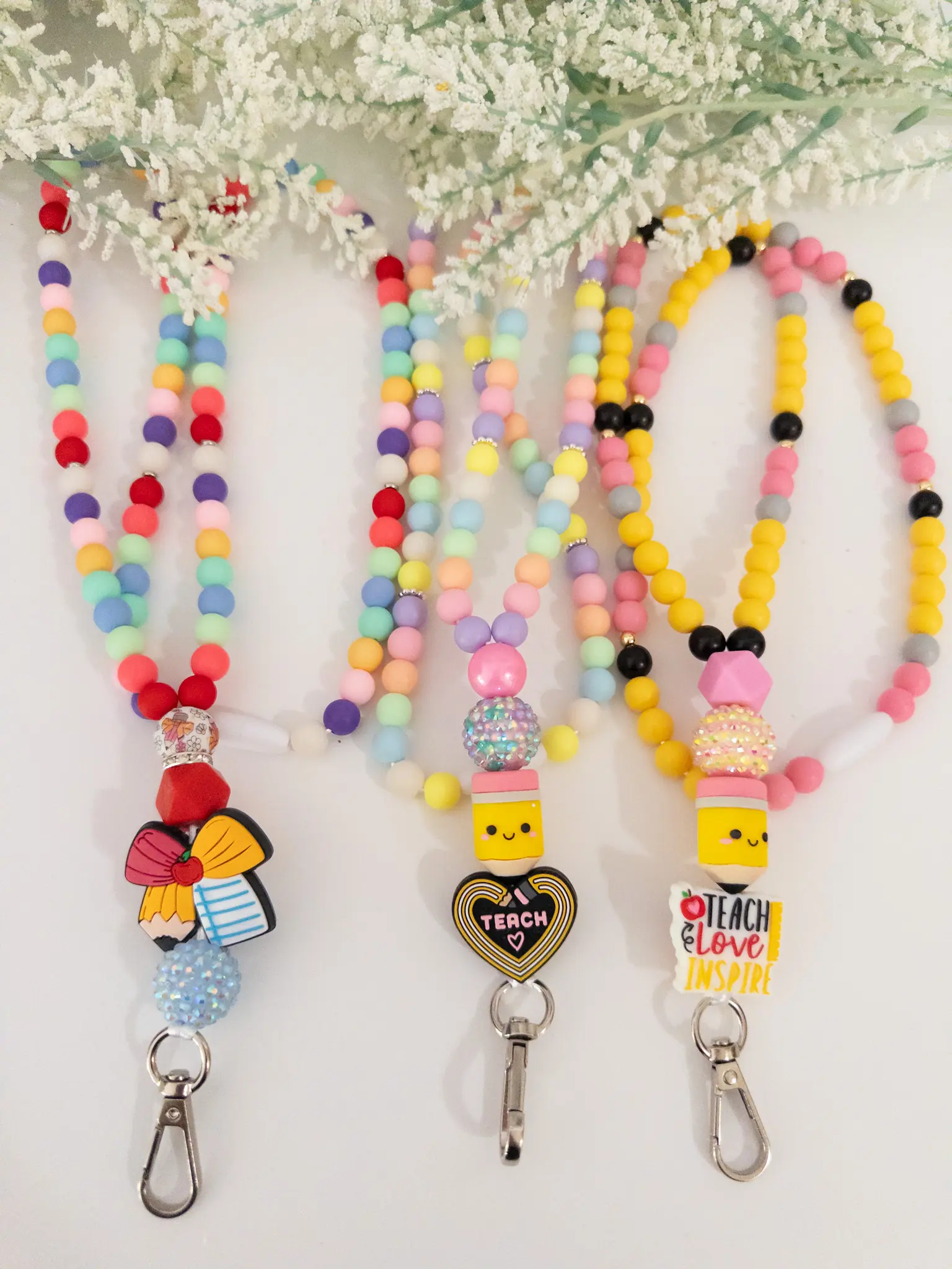 Pencil Teacher Lanyard, Beaded lanyard, ID Holder, Badge Holder, Cute teacher Accessory