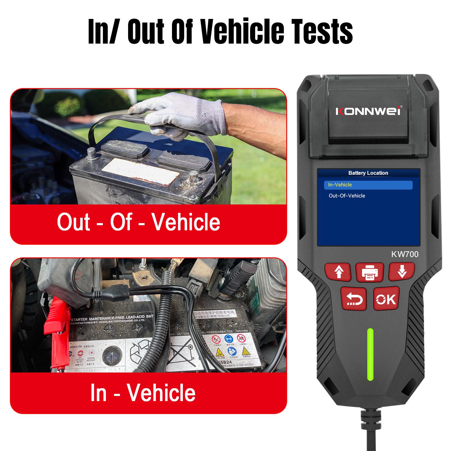 Car Battery Tester 12V 24V 100-2000CCA Lead-Acid Battery,KONNWEI KW700 Alternator Tester, Load Tester, with Built-in Printer, Spark Free Metal Clamps, Automatic Reverse Polarity Protection Car Battery Tester 12V 24V 100-2000CCA Lead-Acid Battery,KONNWEI KW700 Alternator Tester, Load Tester, with Built-in Printer, Spark Free Metal Clamps, Automatic Reverse Polarity Protection