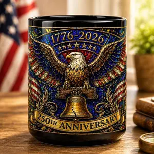 1776-2026 America 250th Anniversary Mug, We The People Patriotic Mug, USA Coffee Cup, Black Dad Gift, Stained Glass Effect 15oz Mug