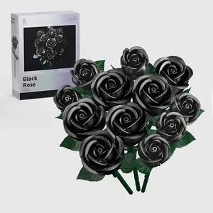 Black Rose Romantic Bouquets Building Bricks Sets Adult Creative Gift Ornament Home Decor DIY 3D FlowerBotanical Blocks toy Model, Mother's Day/ Christmas/ Birthday/ Valentine's Day Gift and Collectibles Set  for Mom/ Women/ Girlfriend