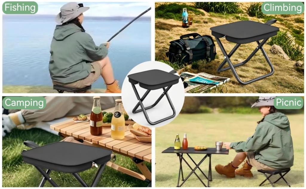 Portable Folding Stool, Small Camping Stool for Adults, Lightweight Collapsible Stool with Carrying Bag, Heavy Duty Outdoor Seat Holds Up to 210 LBS for Hiking, Fishing, Picnics, and Queuing