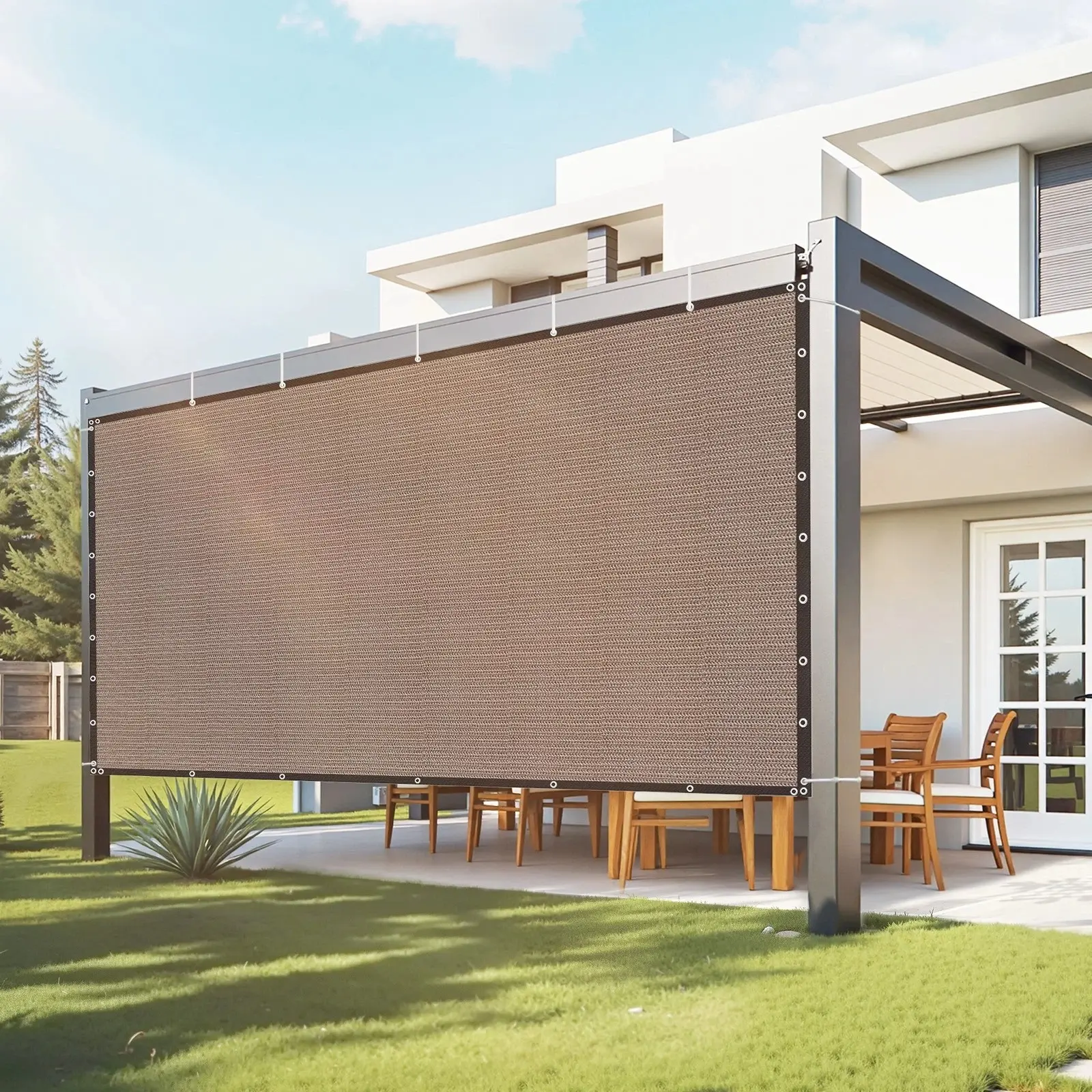 90% Sun Shade Cloth Privacy Screen, 8x12 ft Brown Sun Protection Cover - Adjustable Weather-Resistant, All-Weather, Foldable UV Resistant Sails for Patio, Garden Shade Solutions all-weather protection  all-weather