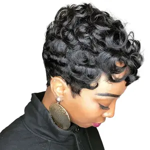 Short Pixie Wigs for Black Women Short Black Curly Pixie Wig Synthetic Short Hair Wigs for Black Women Natural Wavy Black Pixie Cut Wig (Natural Black) No Brand