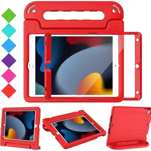 Kids Case for iPad 9th/8th/7th Generation (iPad 10.2", 2021/2020/2019) - with Screen Protector, Shockproof Light Weight Handle Stand iPad 10.2 9th/8th/7th Generation Case for Kids, Red 10th glitter Computer Covers