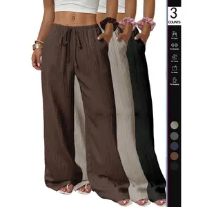 3/1 Counts Women's Linen-Like Polyester Pants Wide Leg Summer Beach Palazzo Pants back to school,2026