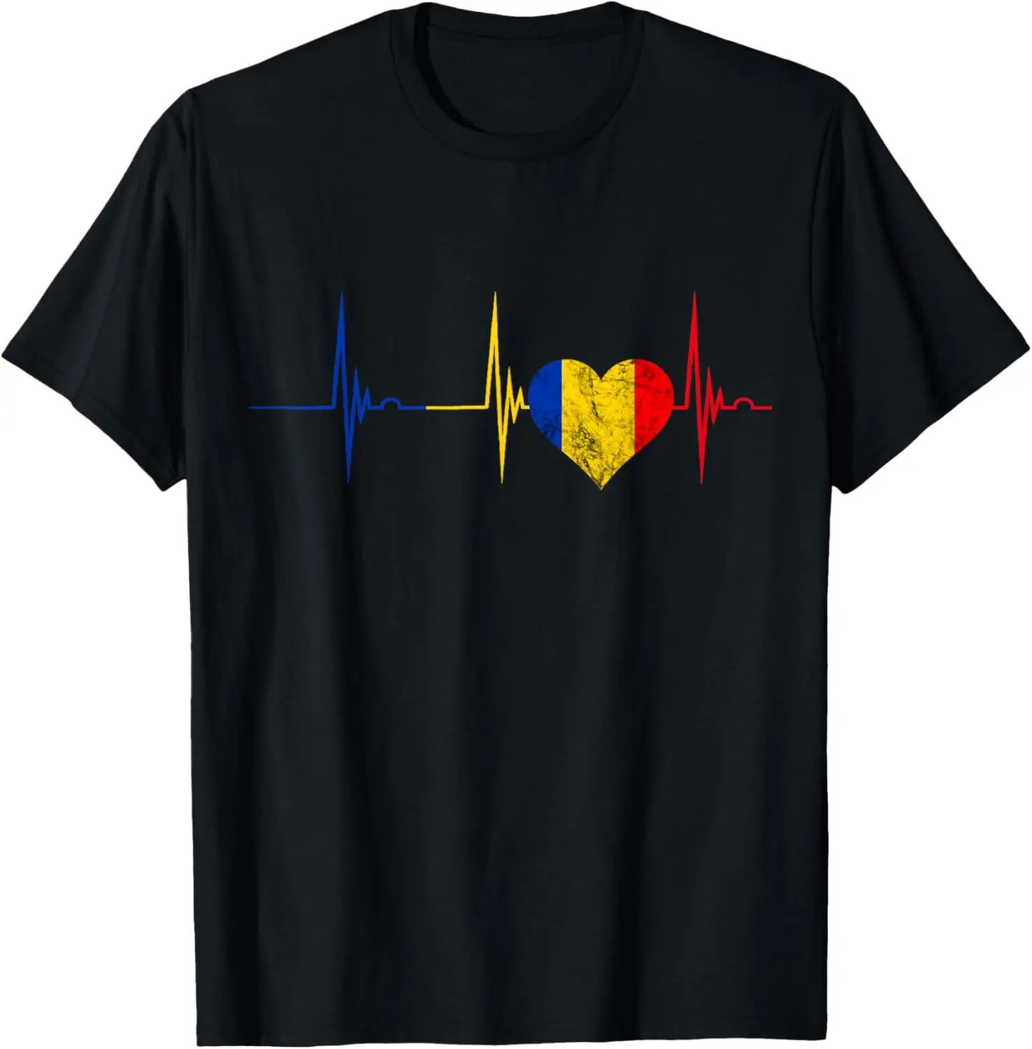Men's Graphic T-Shirt with Distressed Romanian Heartbeat, Vintage 100% Cotton Short Sleeve Streetwear Top, Unisex Fit for All Seasons