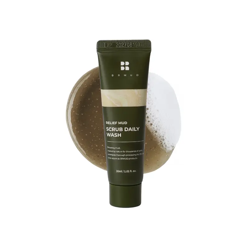 [Official Shop] BRMUD Relief Body Scrub Daily Wash 30ml - Soft gel texture gently exfoliates and hydrates the skin. Infused with volcanic mud and salicylic acid for smoother, clearer skin. Exfoliant, Moisture, Gentle, Pore, Cleanser Evening Blend