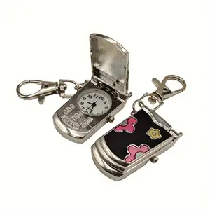 Retro Cute Keychain Watch - Flip Phone Pendant Fashion Trend Creative Gift Wall Watch Vintage Charm Pink Ladybug