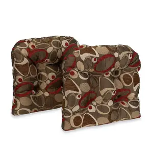 Gripper 17" x 17" Non-Slip Large Ovation Pattern Tufted Chair Cushions Set of 2: Indoor Kitchen Seat Cushions, Polyester