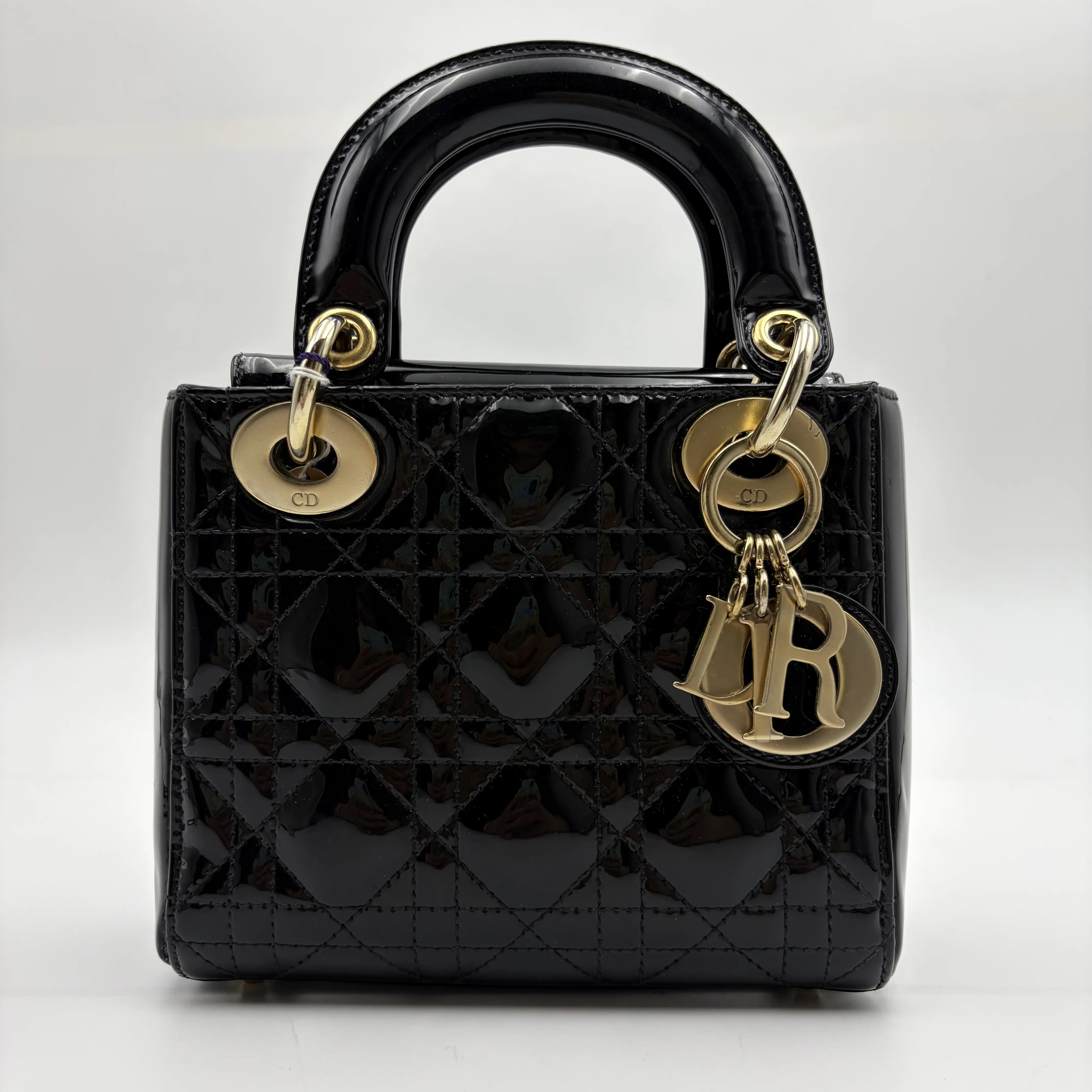 Pre-owned Dior Lady H5 Crossbody Bag Mini, Black Patent Leather, Gold Hardware, Style H03114, Crossbody Bags