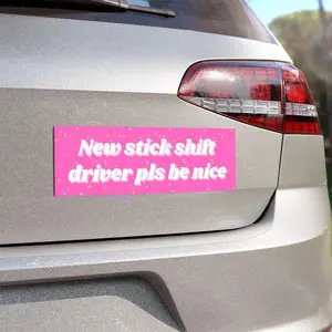 New Stick Shift Driver Please Be Nice Bumper Sticker, Funny Manual Transmission Driver Vinyl Sticker, Pink Y2K Meme New Driver Gift