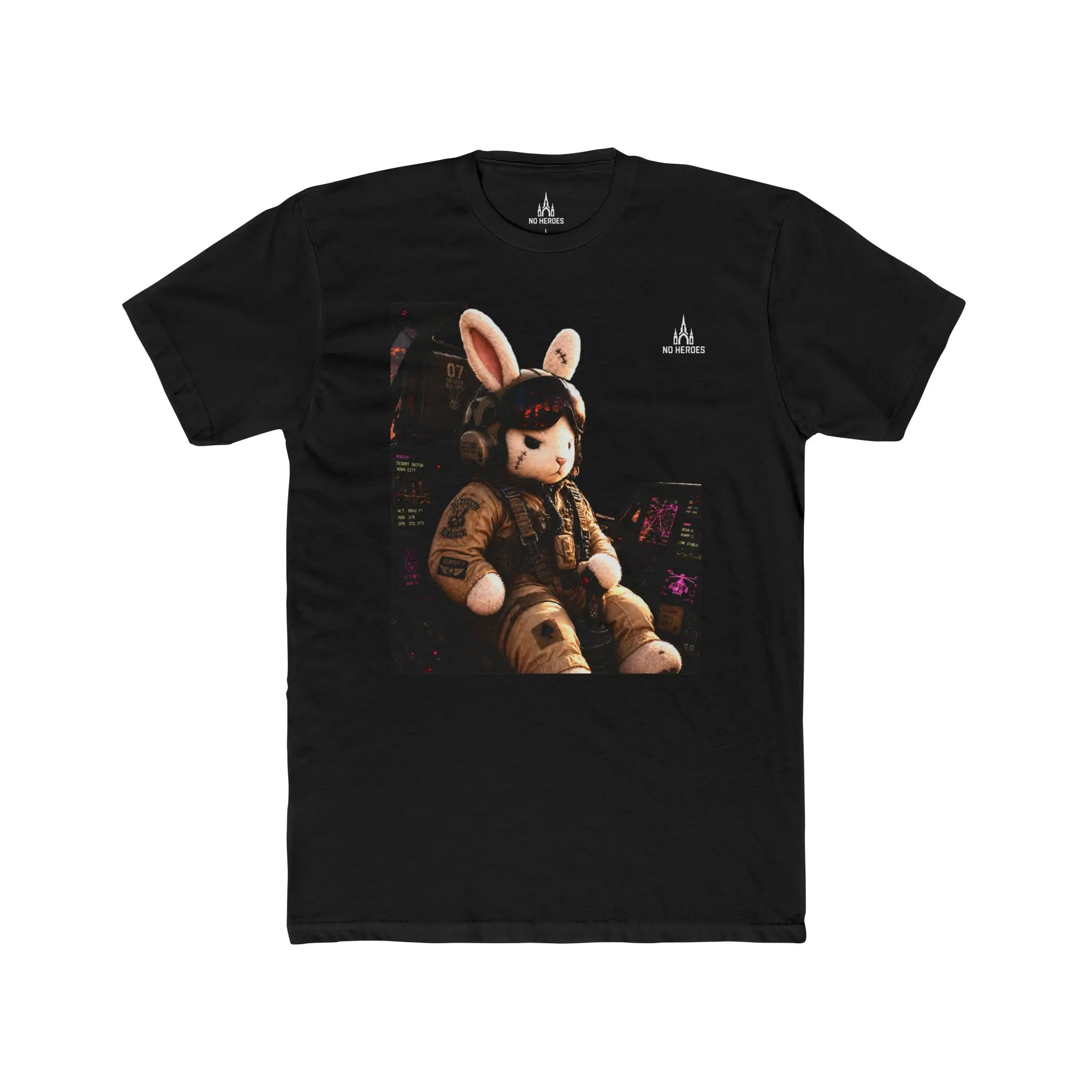No Heroes: Rabbit | Stuffed Animal Helicopter Pilot Graphic Tee