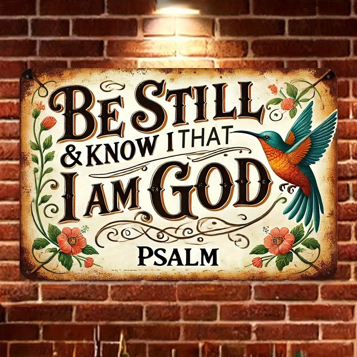 Retro style "Silence, for you know I am God" Psalm introduction Metal Tin Sign - 1 piece set, 20*30cm, suitable for home, room, dining room, bar, café, foyer, garden, garage - indoor/outdoor universal
