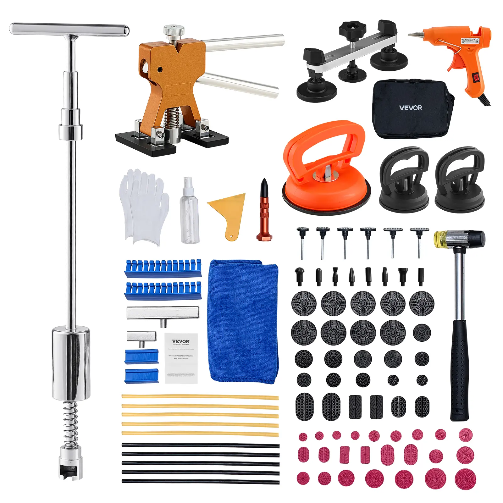 【summerfinds】VEVOR Dent Puller Kit, 100 PCS Paintless Dent Removal Kit with Golden Lifter, Bridge Puller, Slide Hammer T-Bar, Glue Gun, Auto Body Hail Damage Remover Tools for Car Refrigerator Door Ding Repair, Car Tools, Cars Accessories, 1 X Repair