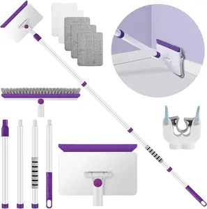 Baseboard Cleaner Tool with Handle, 60" Extendable Long Handle Baseboard Cleaner with 5  Pads for Baseboards Cleaning, Ceiling, Wall, Floor, Bathroom Kitchen